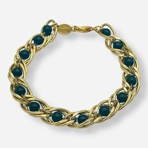 Vintage Napier Gold Tone Black Ball Bead Bracelet Caged Beaded Faux Onyx‎